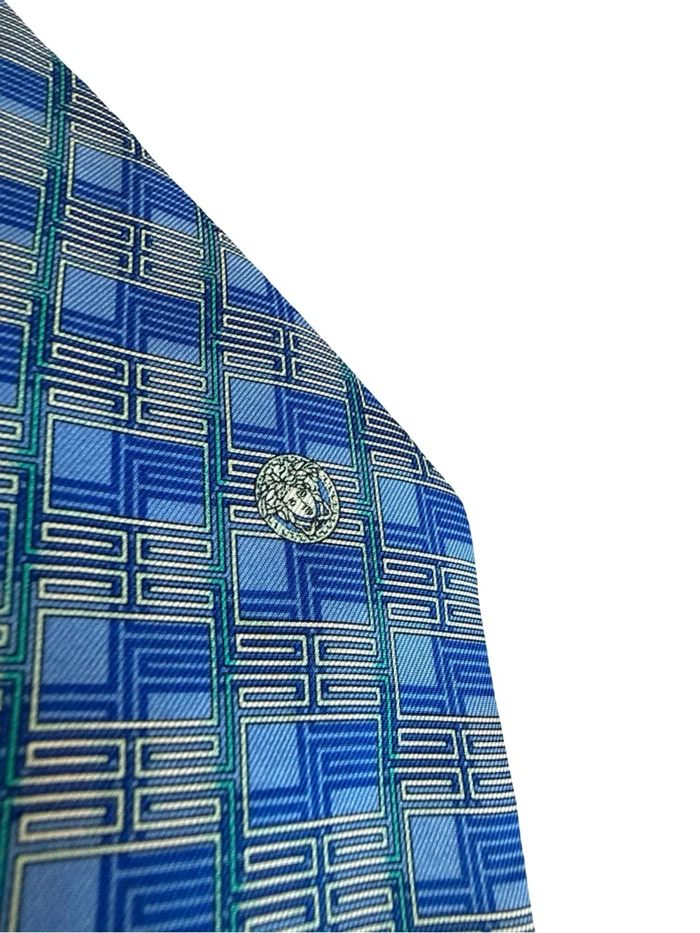 Versace 100% Silk Blue Geometric Print Neck Tie Luxury Designer Work Office
